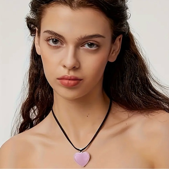 ⭐️ 5 for $25 Heart Shaped Crystal Glass Pendant Necklace on a Black Cord - Picture 8 of 10